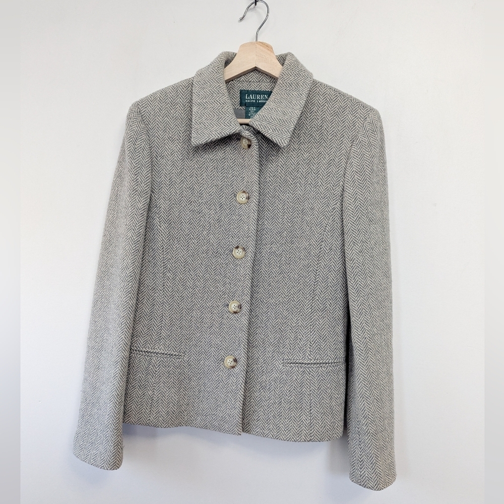 Vintage Lauren Ralph Lauren Tweed Herringbone Wool Jacket Old Money 10 Women's